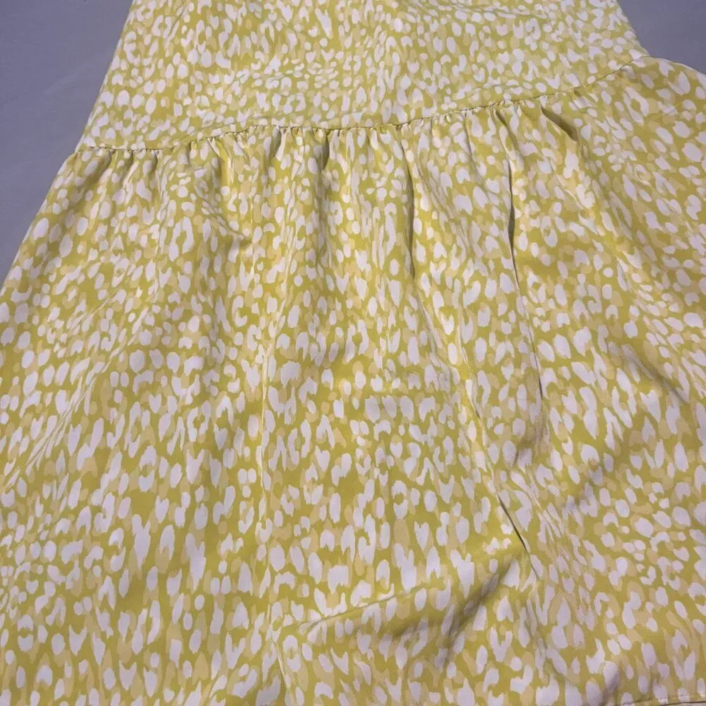Who What Wear Yellow Citrus Leopard Print‎ Tiered Midi Skirt small